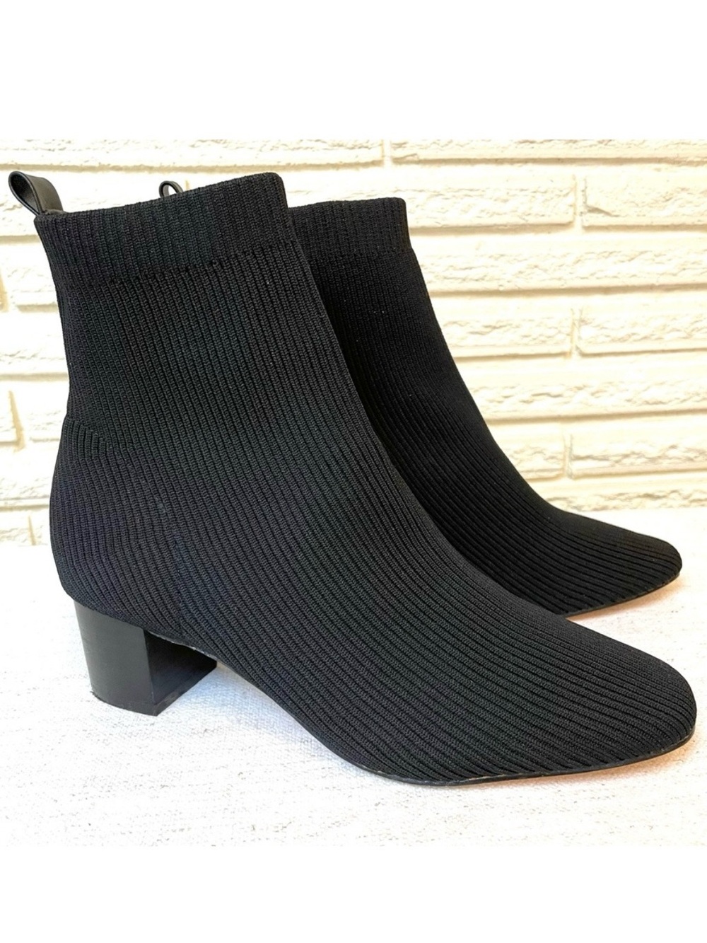 Joie X Revolve Neely Black Ribbed Knit Bootie 9.5 Block Heel Streetwear Stretch